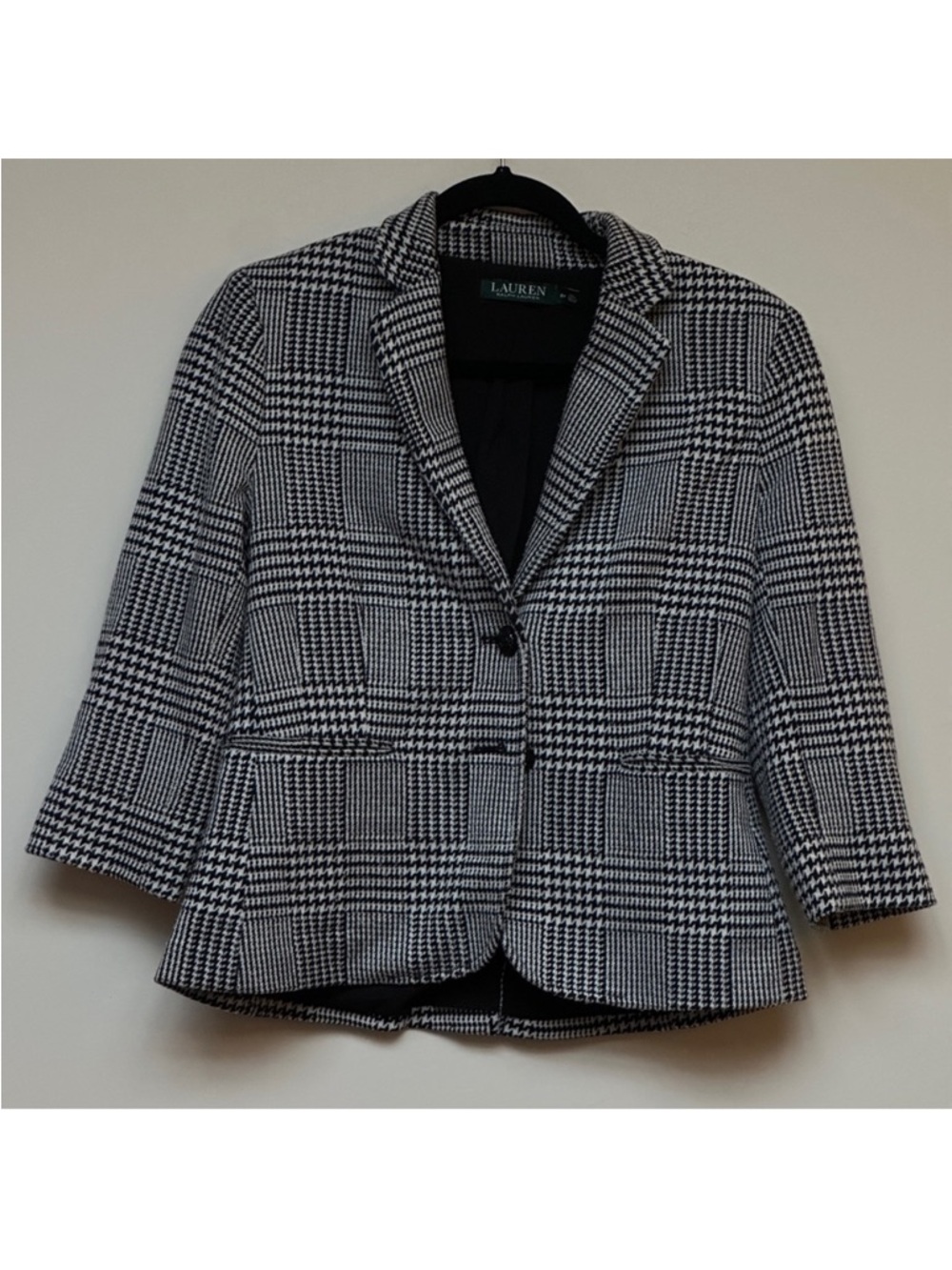 Lauren Ralph Lauren Houndstooth Plaid Print Button Up Down Blazer Size 8P